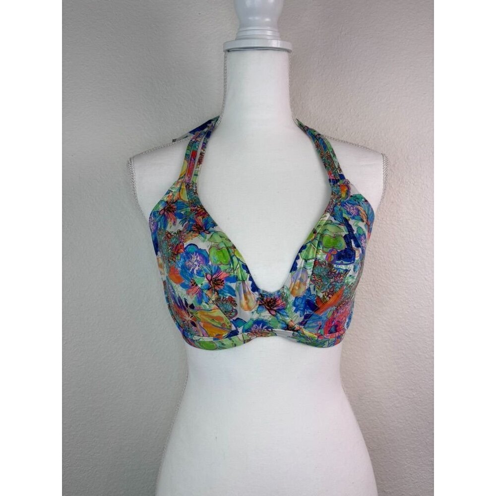 Freya women's 30I floral halter tie‎ plunge neck underwire bikini swim top